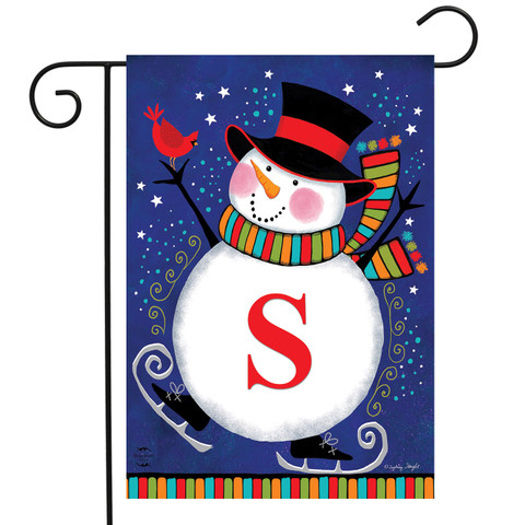 Winter Snowman Monogram Letter S Garden Flag
