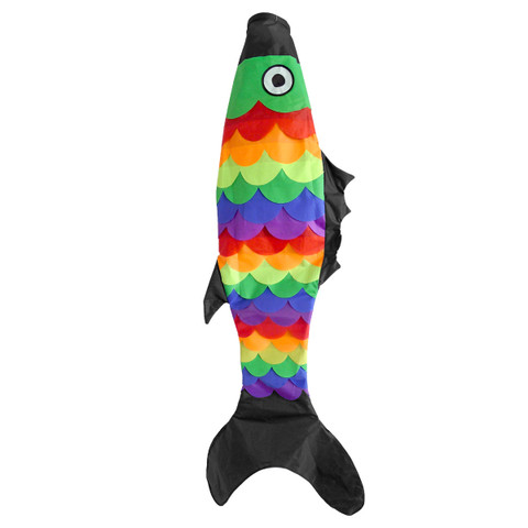 Briarwood Lane Fish Windsock Black Tail wind twister in rainbow colors for everyday outdoor use.