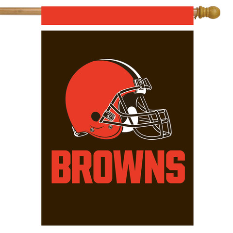 Cleveland Browns NFL house flag by Briarwood Lane featuring a brown and orange helmet design.
