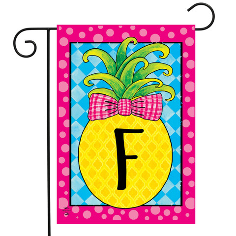 Briarwood Lane small printed garden flag with colorful pineapple and letter F for spring or summer display.