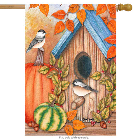 Autumn Home Chickadees House Flag