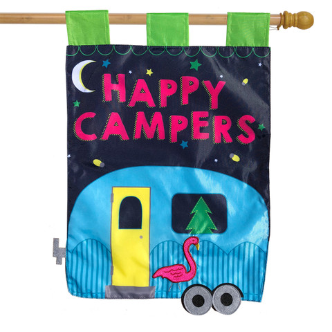 Happy Campers Applique Summer House Flag