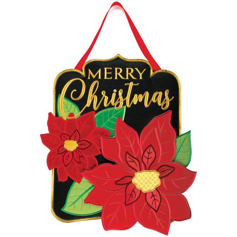 Merry Christmas Poinsettias Door Hanger