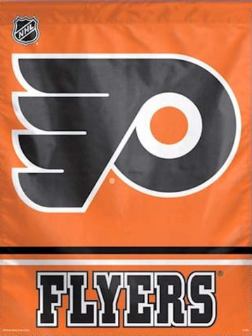 Wincraft official Philadelphia Flyers NHL flag, orange with black and white logo and text.