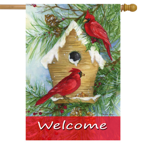 Snowy Cardinals Winter House Flag