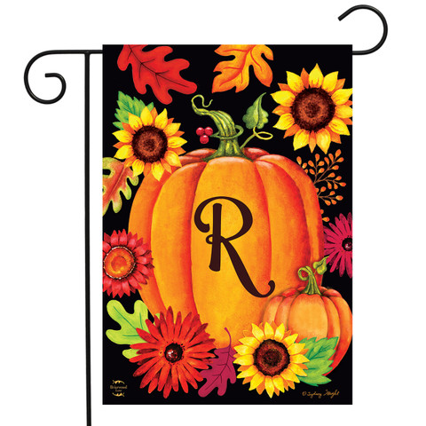 Fall Pumpkin Monogram Letter R Garden Flag