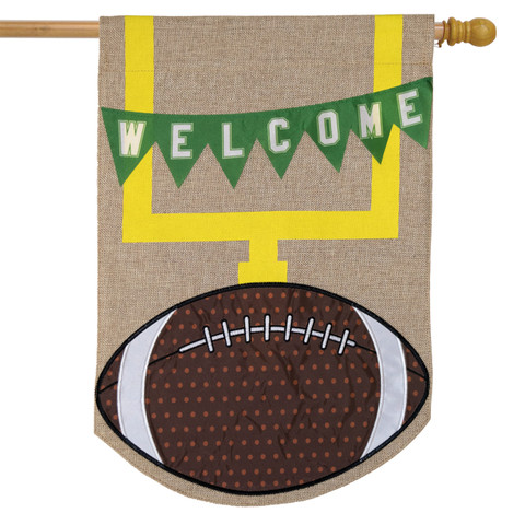 Football Fall Burlap House Flag