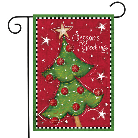 Briarwood Lane festive Christmas tree garden flag with colorful seasonal decor for porch or yard display.