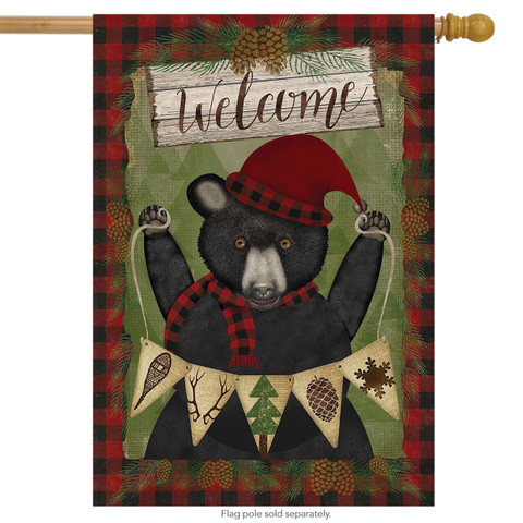 Welcome Winter Bear House Flag