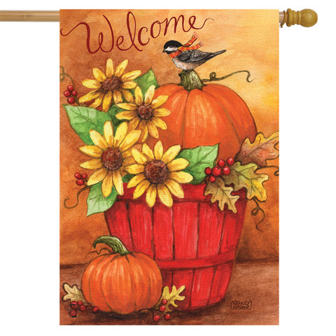 Autumn Bushel Welcome House Flag