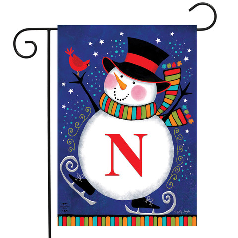 Winter Snowman Monogram Letter N Garden Flag