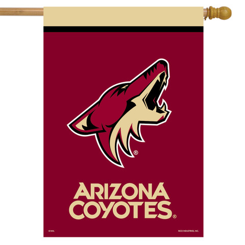 Briarwood Lane Arizona Coyotes NHL licensed house flag with maroon and tan colors and logo.
