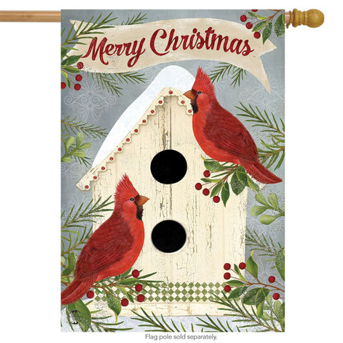 Christmas Cardinal Birdhouse House Flag