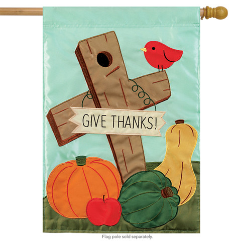 Give Thanks Cross Applique House Flag