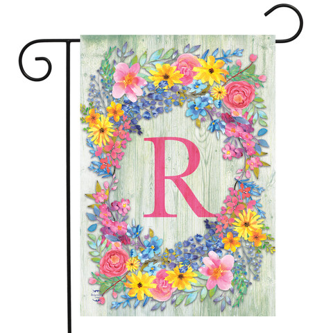 Spring Monogram Letter R Garden Flag