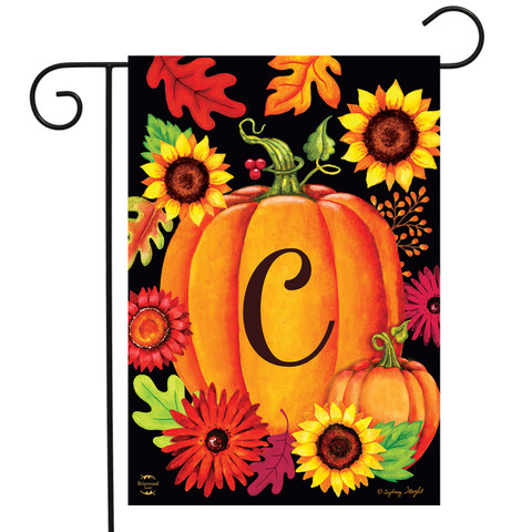Fall Pumpkin Monogram Letter C Garden Flag
