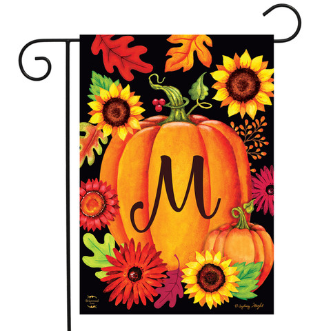 Fall Pumpkin Monogram Letter M Garden Flag