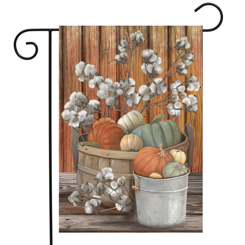 Briarwood Lane small printed garden flag with colorful pumpkins and cotton for autumn porch display.