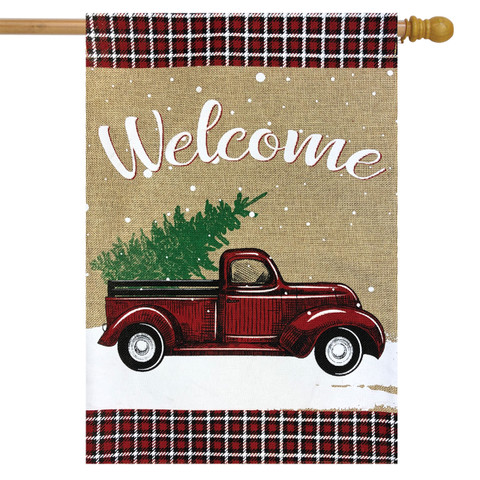 Winter Truck Burlap House Flag