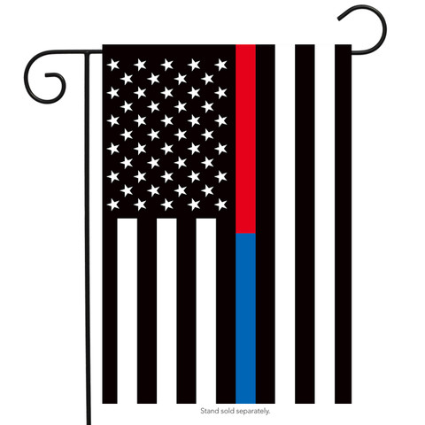 Briarwood Lane Thin Blue & Red Line Garden Flag with stars and stripes pattern.