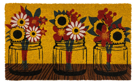 Fall Mason Jars Floral Natural Fiber Coir Doormat