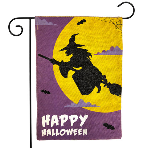 Flying Witch Halloween Burlap Garden Flag