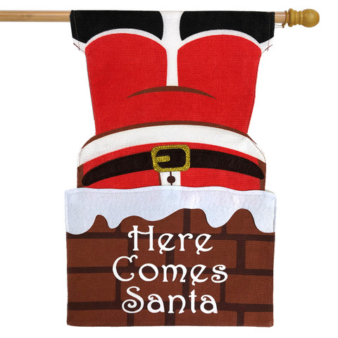 Here Comes Santa Christmas Burlap House Flag