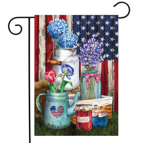 Briarwood Lane American Picnic garden flag with patriotic USA stars and stripes floral decor.
