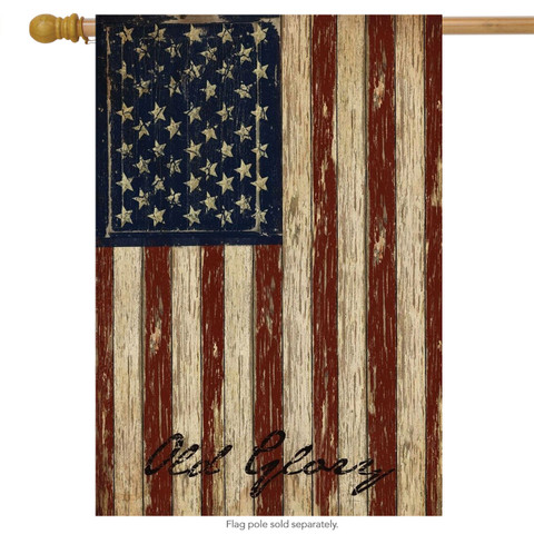 Briarwood Lane Old Glory Patriotic Primitive House Flag with rustic stars and stripes in red, white, blue.