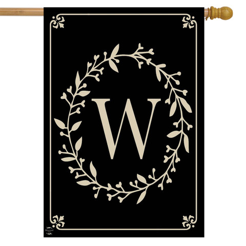 Briarwood Lane Classic Monogram Letter W double-sided house flag, black with elegant cream design.