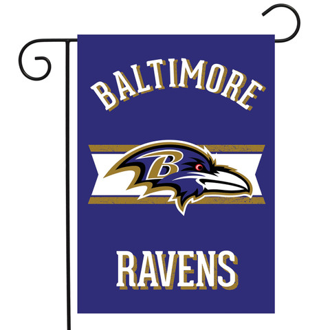Briarwood Lane Retro Baltimore Ravens Licensed NFL garden flag with purple, gold, and white design elements.