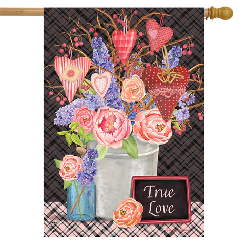 Flowers and Hearts Valentine's Day House Flag