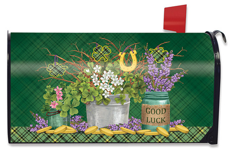 Lucky Potted Shamrocks St. Patrick's Day Large Mailbox Cover