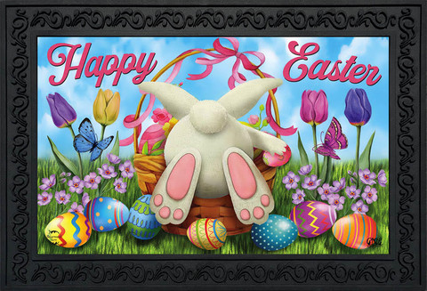 Briarwood Lane Easter Egg Hunt Doormat with colorful Easter bunny and eggs on bright spring background.