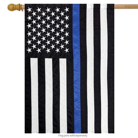 Briarwood Lane Thin Blue Line Police Embroidered House Flag with red, white, and blue colors.