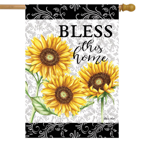 Bless This Home Sunflowers Summer House Flag