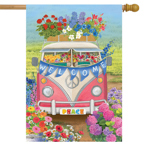 Peace Van Floral Spring House Flag