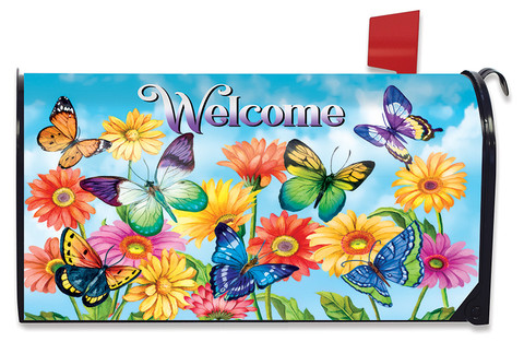 Briarwood Lane Fluttering Butterflies Mailbox Cover, colorful, printed, small, decorative, cheery springtime welcome display.