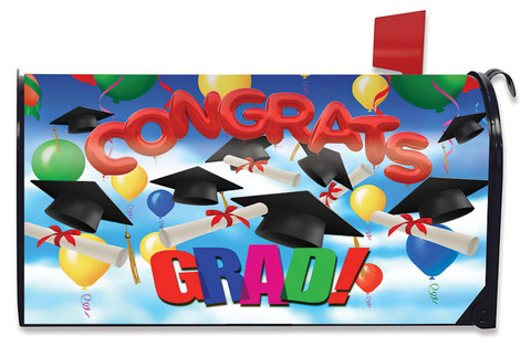 Briarwood Lane Congrats Graduation Mailbox Cover with cap and gown design, congratulations graduate school's out.