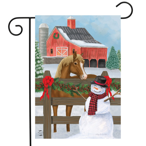 Snowy Stable Winter Garden Flag