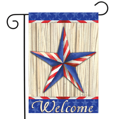 Briarwood Lane Patriotic Barnstar Garden Flag with red, white, and blue star and stripes design.