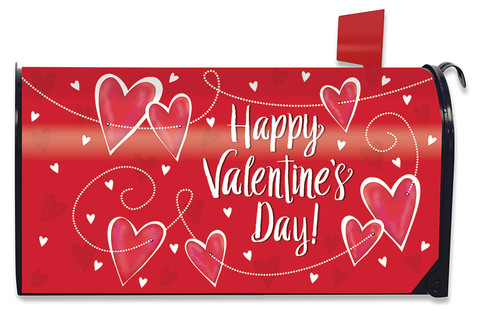Briarwood Lane String of Hearts Valentine's Day Mailbox Cover, red with white hearts and pink accents.