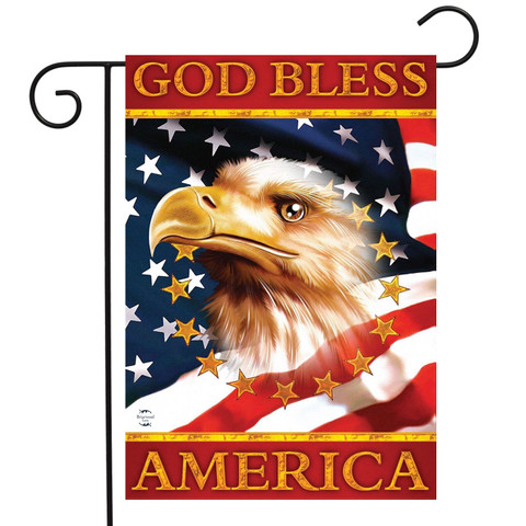 Briarwood Lane God Bless America eagle garden flag with patriotic American stars and stripes design.