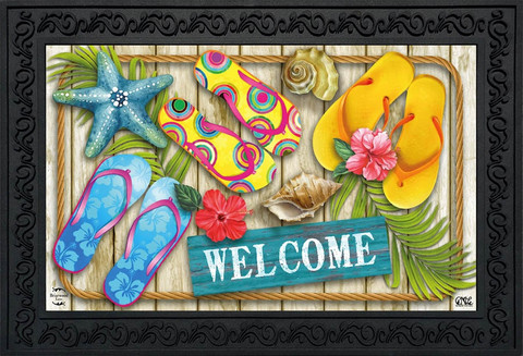 Briarwood Lane Flip Flops Beach Summer Doormat with colorful flip flops and tropical design elements.
