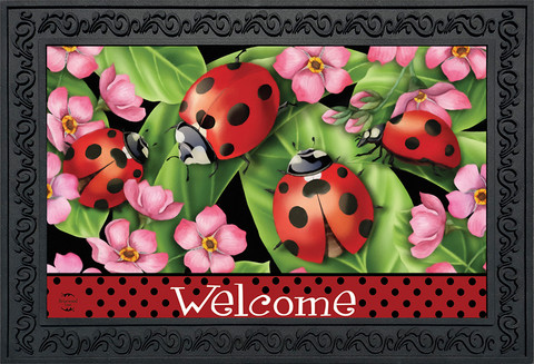 Briarwood Lane Ladybugs on Leaves Spring Doormat with colorful, cheery ladybugs and flowers design.
