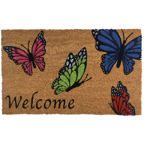 Briarwood Lane Welcome Butterflies colorful spring coco coir doormat with nonslip coconut fiber entryway mat.