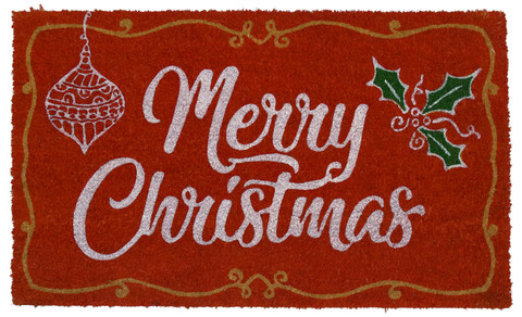 Merry Christmas Holly Natural Fiber Coir Doormat