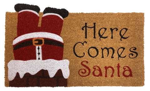 Here Comes Santa Christmas Natural Fiber Coir Doormat