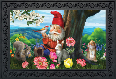 Briarwood Lane Garden Gnome Spring Doormat with flowers, birds, and garden friends design on insert.