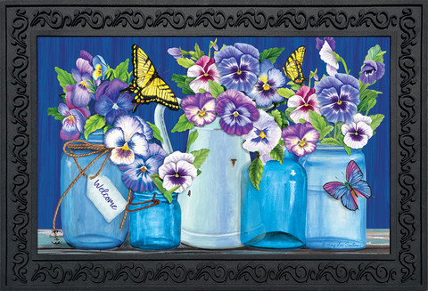 Butterflies and Pansies Spring Doormat